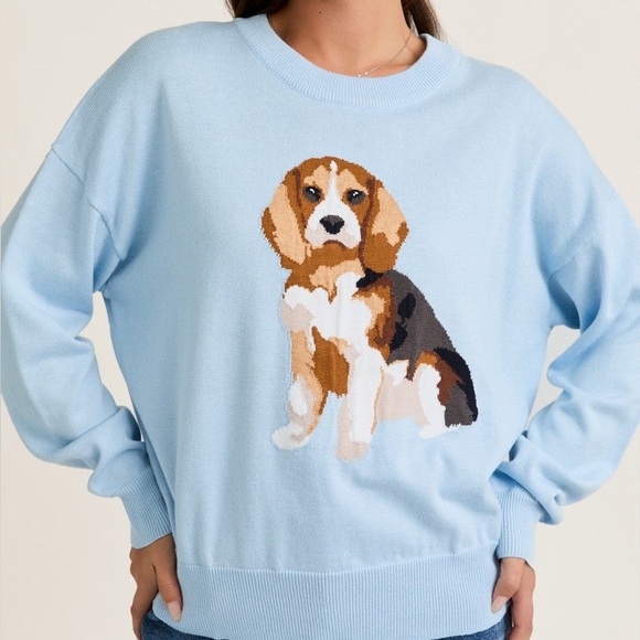 Like-New size S Baby Blue Beagle Puppy Sweater Oversized Soft $58! - Picture 2 of 3